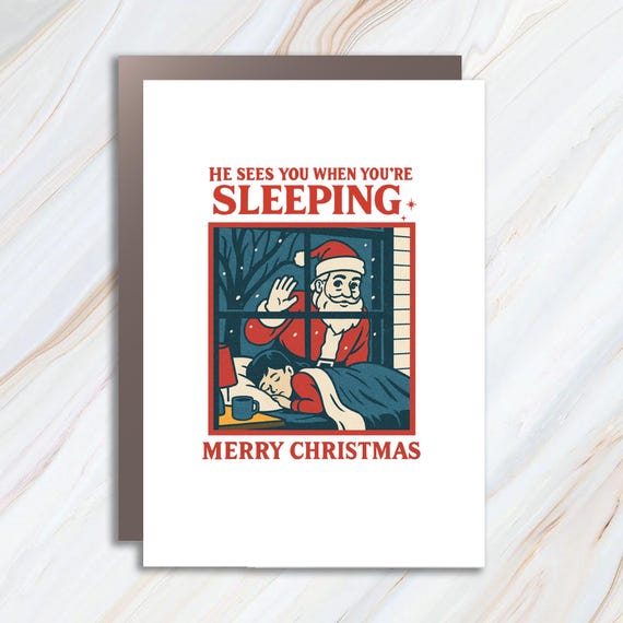 Vintage Creepy Santa Claus Card, Ugly Christmas Party Card, Funny Retro 90s Graphic C874