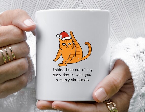 Funny Cat Christmas Mug: Grumpy Tabby Holiday Humor M875