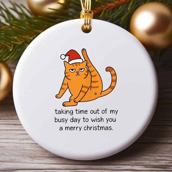 Funny Cat Christmas Ornament: Grumpy Tabby Holiday Greeting O875