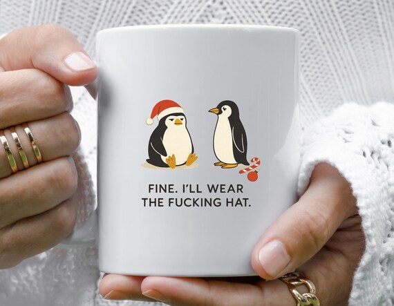 Rude Penguins Christmas Mug - Funny Santa Hat M876