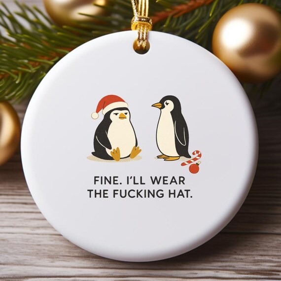 Rude Penguins Christmas Ornaments - Funny Santa Hat O876
