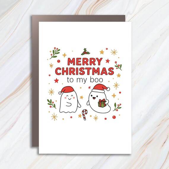 Funny Ghost Christmas Card: 'Merry Christmas To My Boo' with Santa Hat Ghosts C878
