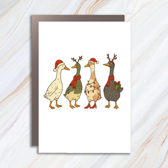 Christmas Ducks Card, Duck Christmas Card For Women, Funny Animals Christmas Card, Farm Lover Card, Christmas Light Card C879