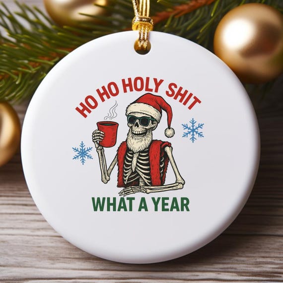 Funny Christmas Ornament, Skeleton Santa Claus, Ho Ho Holy Shit What A Year, Humorous Holiday Decoration O886