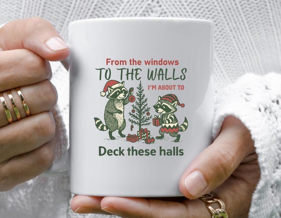 Retro Christmas Mug - Funny Raccoon Holiday Design - Humorous Christmas Graphic For Mugs M889