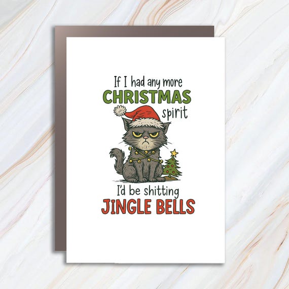 Funny Christmas Card With Grumpy Cat And Sarcastic Quote, Angry Cat Holiday Humor C890