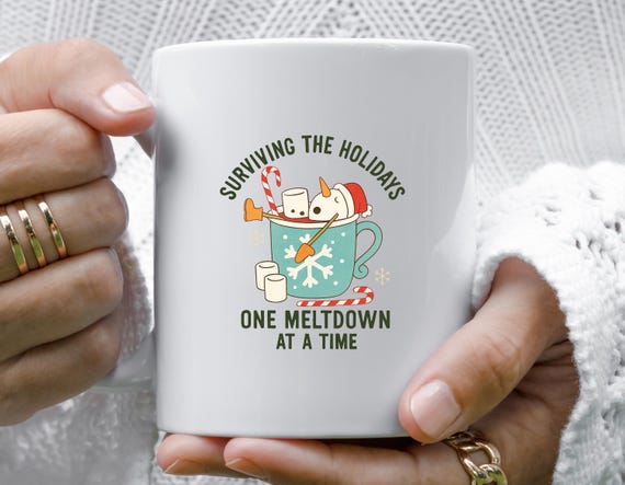 Snowman Mug With Santa Hat And Candy Cane - Funny Holiday Meltdown Design M891