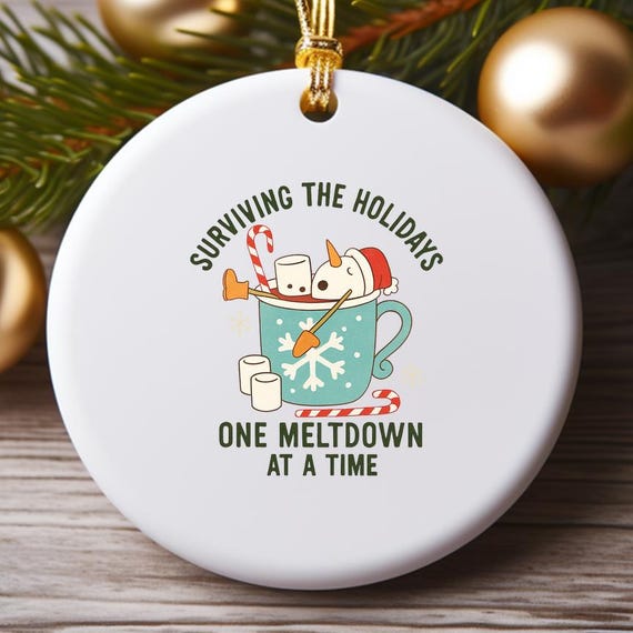 Snowman Holiday Meltdown Ornament - Funny Christmas Design With Candy Cane And Santa Hat O891
