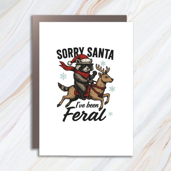 Retro Christmas Greeting Card – Funny Raccoon With Santa Hat Design For Holiday Cheer C892