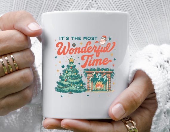 Christmas Time Mug, It's The Most Wonderful Time Mug, Vintage Christmas Mug, Retro Holiday Mug M896