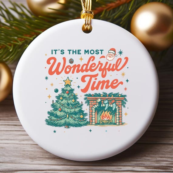 It's The Most Wonderful Time Ornament, Vintage Christmas Ornament, Retro Holiday Decor, Christmas Tree Decoration O896