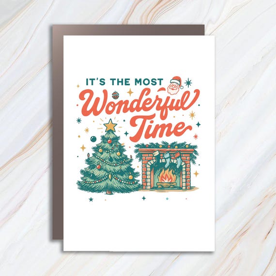 Christmas Time Greeting Card, It's The Most Wonderful Time, Vintage Retro Holiday Card C896
