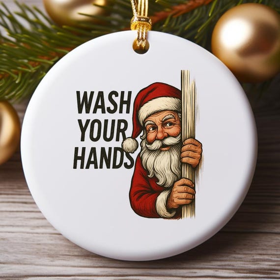 Funny Christmas Bathroom Ornaments, Santa Wash Your Hands Decor, Holiday Wall Art O897