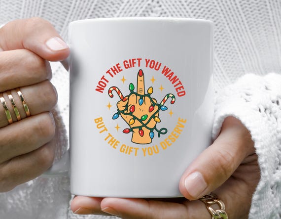 Funny Christmas Mug, Xmas Mug With Middle Finger Lights, Not The Gift You Wanted, Candy Cane Design M904