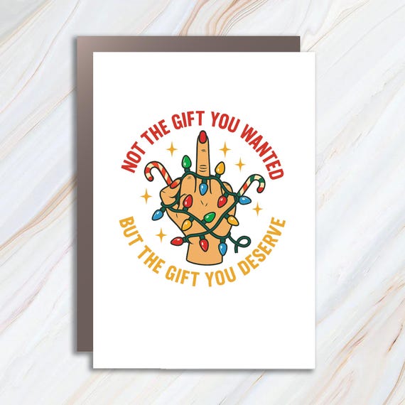 Funny Christmas Greeting Card With Middle Finger Lights And Candy Cane Elements C904