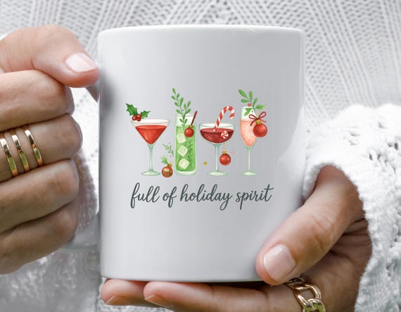 Funny Christmas Cocktails Mugs, Holiday Drinks Design With Festive Decorations M908