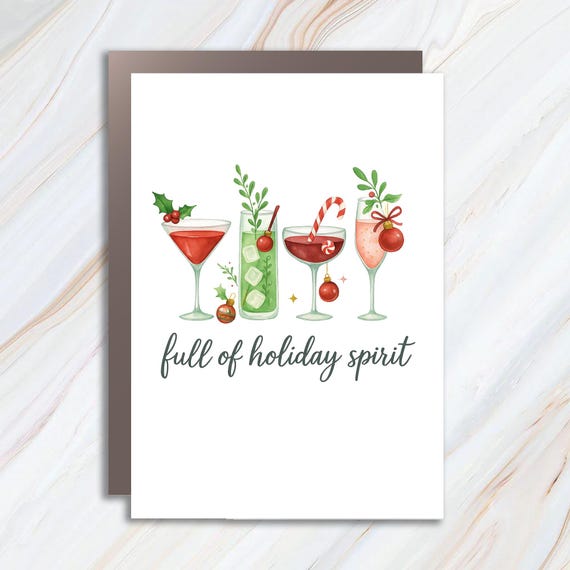 Funny Christmas Cocktails Greeting Cards With Holiday Spirit Drinks Design C908