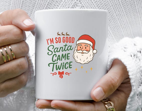 Funny Christmas Couples Mugs, Santa Came Twice Design, His And Hers Holiday Party Santa Mugs M906