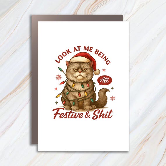 Funny Grumpy Cat Christmas Greeting Card: Sarcastic Holiday Humor With Festive Cat C912
