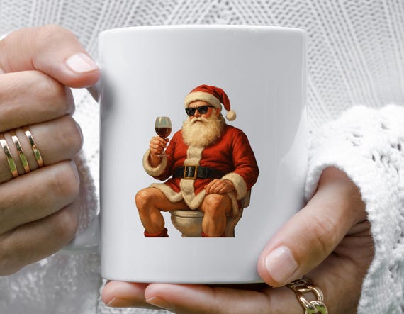 Funny Santa Mug Christmas Bathroom Humor Festive Holiday Decor Wine Lover Gift M917