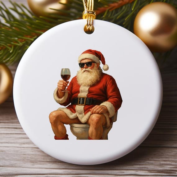 Funny Christmas Santa Ornament Wine Lover Festive Holiday Decor Bathroom Humor O917