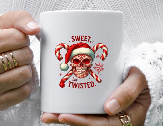 Skeleton Christmas Mug, Funny Snarky Halloween Christmas, Spooky Candy Cane Mugs, Sweet But Twisted M919