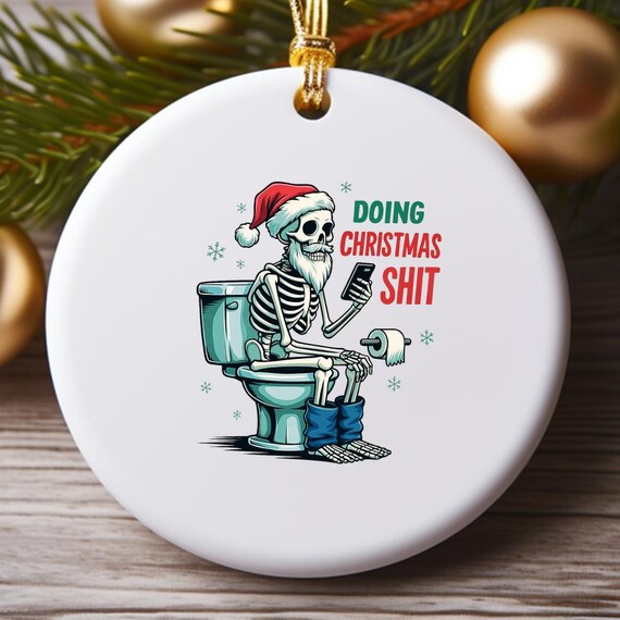 Funny Skeleton Christmas Ornament, Doing Dad Shit, Santa Hat, Holiday Humor, Snowflakes, Cartoon Style O924