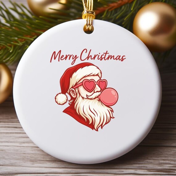Retro Christmas Ornament, Preppy Holiday Decor, Santa Blowing Gum, Festive Xmas Dorm Decoration O929