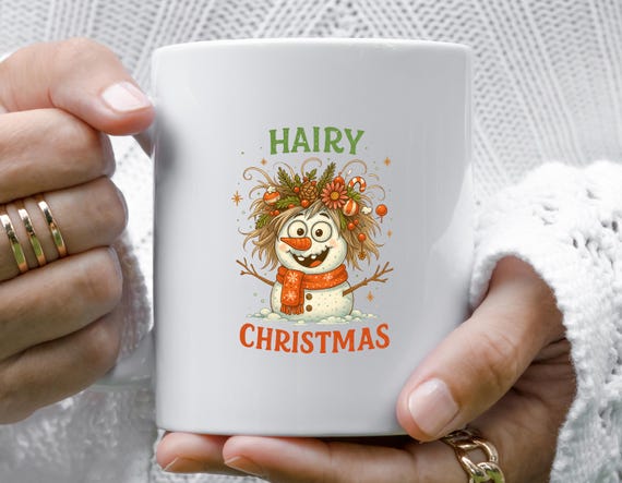 Funny Snowman Mug, Crazy Hair Winter Snowman, Christmas Cartoon Snowman With Floral Hat, Holiday Mug M933
