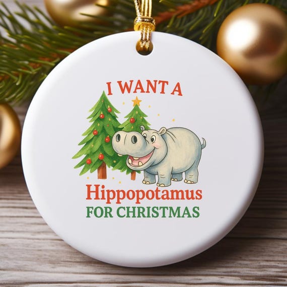 I Want Hippopotamus For Christmas Ornament, Funny Kids Christmas Ornament Design O942