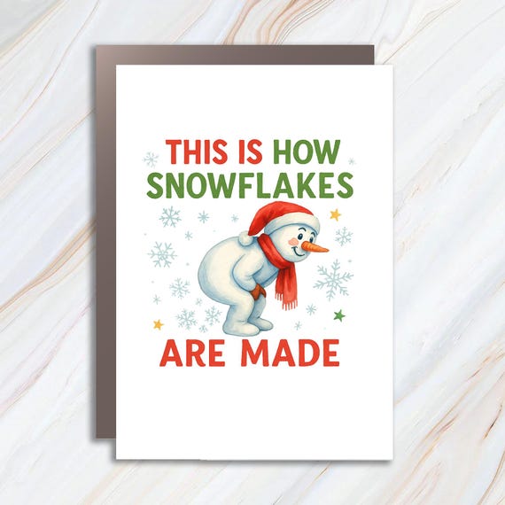 Funny Christmas Card Featuring Snowman: 'How Snowflakes Are Made' Whimsical Design C943