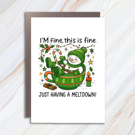 Funny Christmas Card Cute Snowman Having A Meltdown Hot Cocoa Merry Christmas Greeting Cards C946