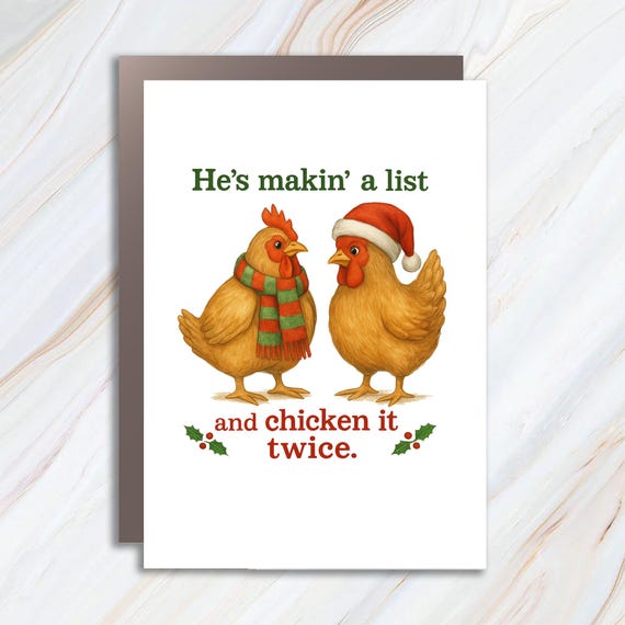 Funny Christmas Chicken Card He's Making A List Santa Card Humorous Holiday Greeting Cards C947