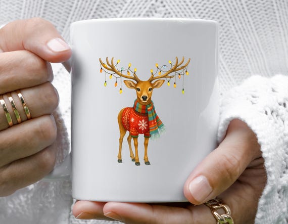 Quirky Christmas Reindeer Mug: Whimsical Watercolor Art For Festive Fun M953