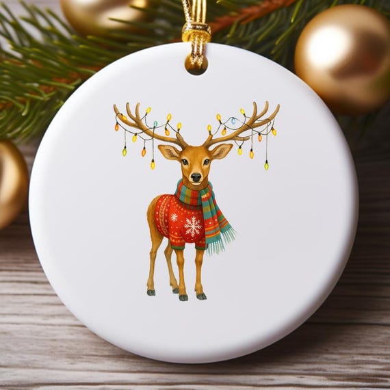 Quirky Christmas Reindeer Ornament: Whimsical Watercolor Art For Junk Journaling, Card Making, Fantasy Decor O953