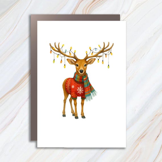 Quirky Christmas Reindeer Greeting Cards: Whimsical Watercolor Art For Junk Journaling And Card Making C953
