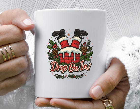 Funny Santa Drop In Christmas Mug, Cute Holiday Chimney Design, Xmas Santa Mug M956