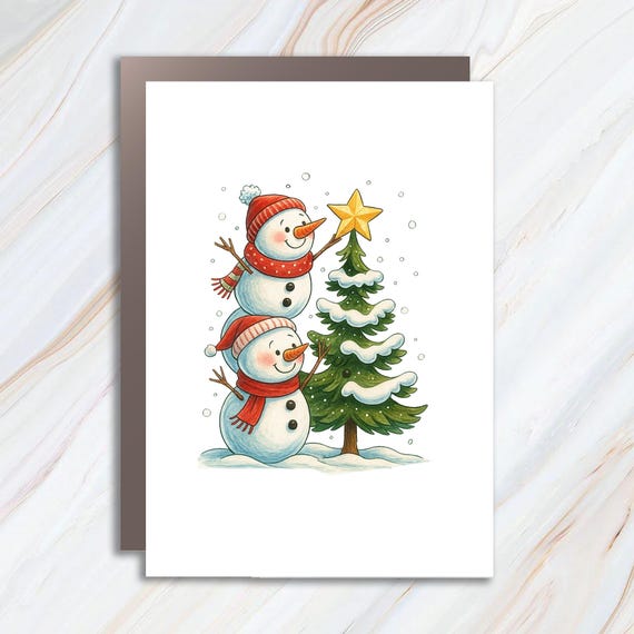 Cute Vintage Snowman Greeting Card, Funny Let It Snow Holiday Card, Watercolor Retro Winter Vibes C958