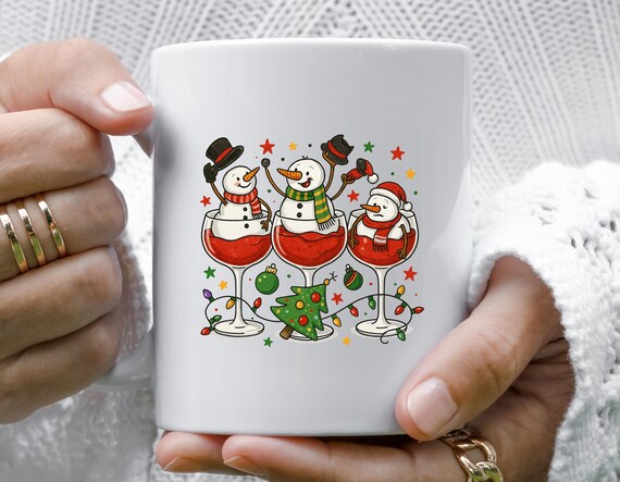 Funny Snowmen Mugs With Christmas Lights And Hats, Festive Holiday Design For Winter M961