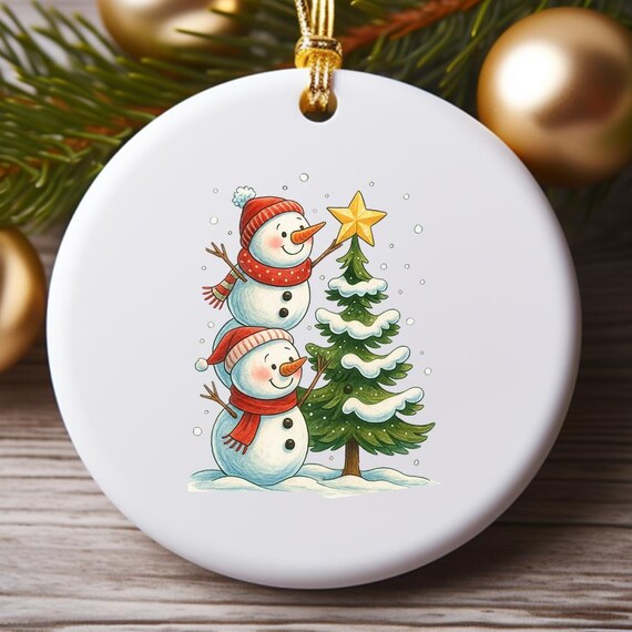 Cute Funny Christmas Snowman Ornament, Let It Snow, Watercolor Winter, Vintage Retro Holiday Vibes O958