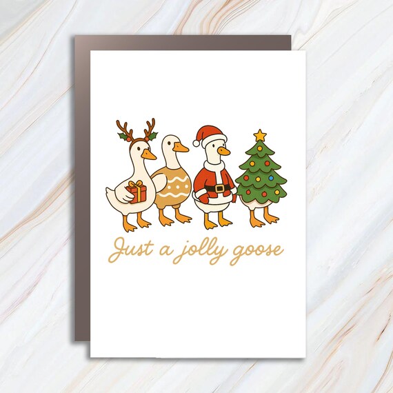 Funny Christmas Goose Greeting Card, Cute Holiday Duck Card, Jolly Goose Xmas Card C960