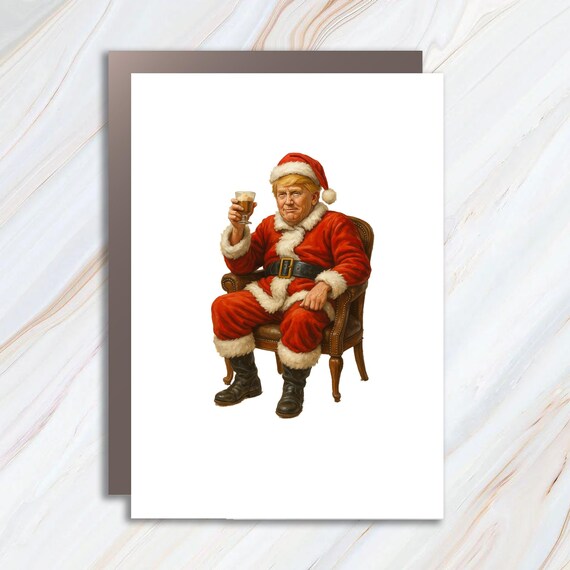 Trump Christmas Greeting Card - Merry MAGA Christmas With Santa Trump Illustration C966