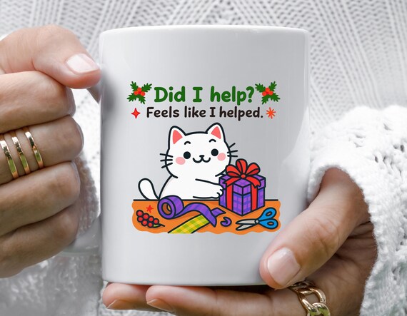 Funny Cat Christmas Mug: 'Did I Help?' Gift Wrapping Meme Humor M969