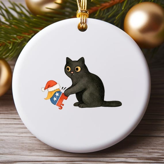 Cat Anti Trump Ornament, Sarcastic Grumpy Black Cat Christmas Decoration, FDT Anti Maga O974