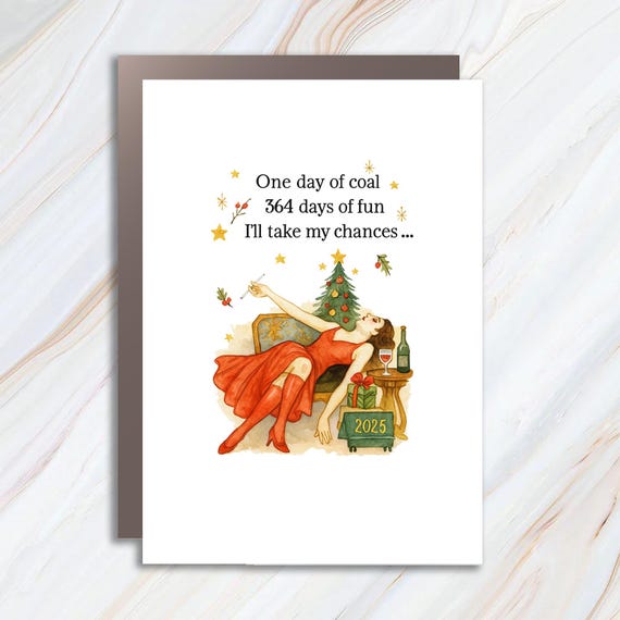I'll Take My Chances Funny Christmas Card Snarky Holiday Greeting With Vintage Illustration C973