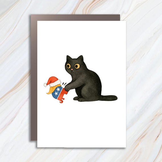 Sarcastic Cat Anti Trump Greeting Card, Grumpy Black Cat FDT, Subtle Anti Maga Humor C974