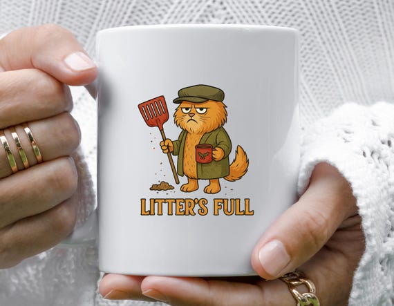 Litter's Full Funny Cat Christmas Mug, Cat Lovers Gift, Holiday Humor Coffee Cup M976