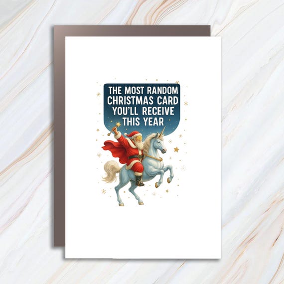Funny Christmas Greeting Card: Santa Riding Unicorn With Mythical Creatures C799
