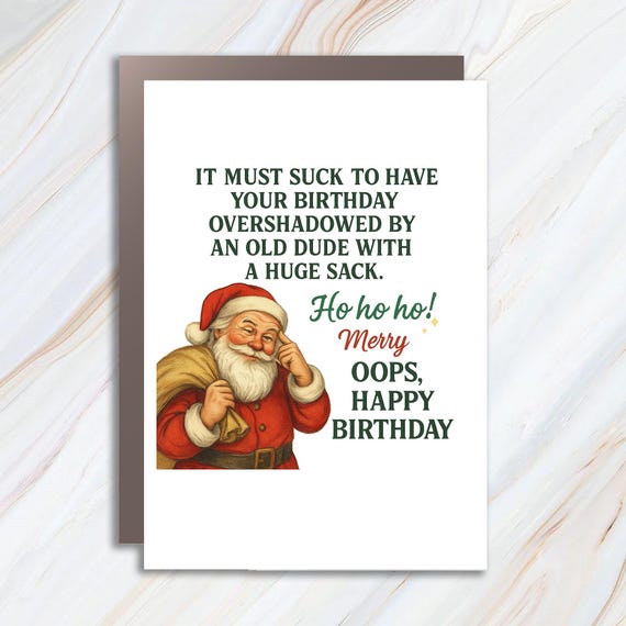 Funny Christmas Birthday Greeting Card For December Birthdays With Santa Cartoon Humor C803