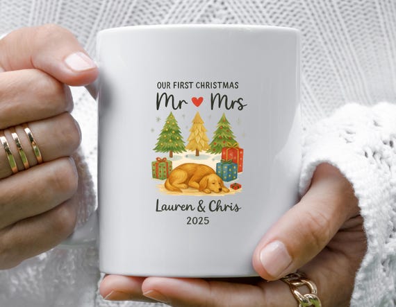 First Christmas Married Mug - Mr And Mrs Tree Mug - Our First Christmas As Mr And Mrs Mug - Personalized M905